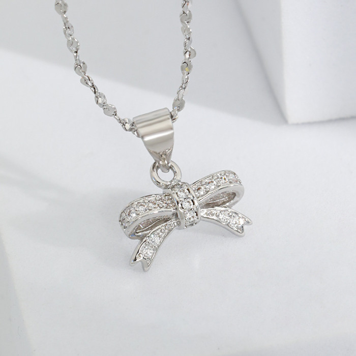Irregular Bow Pendant Collarbone Chain for Women, Internet Celebrity Japanese and Korean Version, Niche High-end Design Bow Necklace