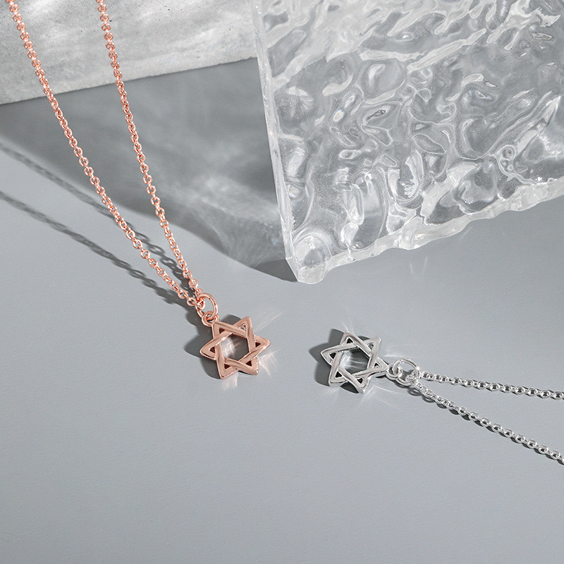 Valentine's Day Gift for Girlfriend Star Jewelry Necklace Fashion TikTok INS Light Luxury Simple Style European and American Hexagram Necklace