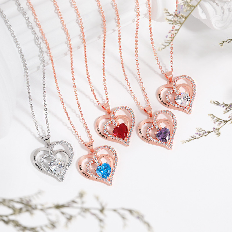 Amazon Eternal Heart Hot-Selling Necklace European and American Twelve Constellations Black-Dyed Letter LOVE Double-Layer Heart Necklace