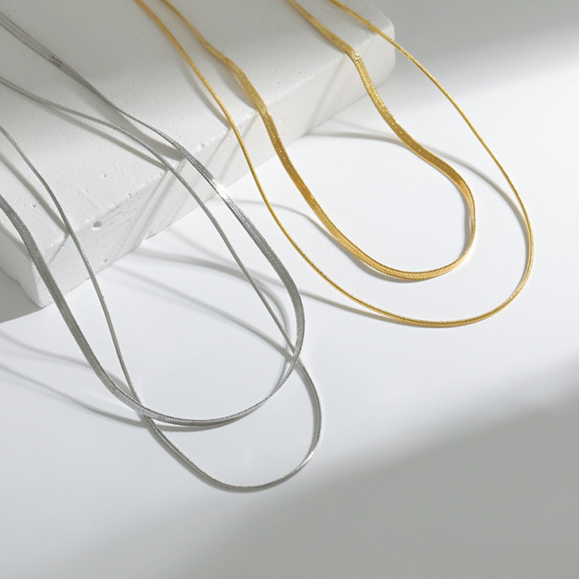 Thin Double Layer Flat Snake Bone Chain European and American Women's INS Minimalist Style Internet Celebrity Personality Layered Short Blade Necklace