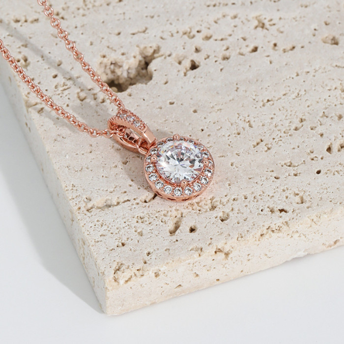 Cross-Border Hot Sale Round Diamond Pendant Necklace European and American High-End Design Full Diamond Sunflower Zircon Round Necklace
