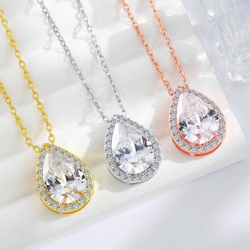 Amazon Hot-Selling European and American Bridal Set for Women High-End Internet Celebrity Style with Inlaid Diamond Water Drop Zircon Necklace