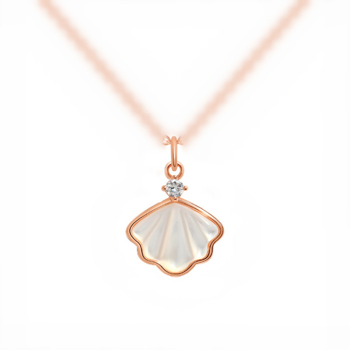 18K One Shell Mother-of-Pearl Pendant Necklace Valentine's Day Gift Niche Design Sense Inlaid Diamond Shell Lifetime Necklace