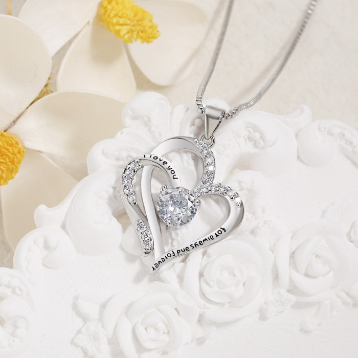 Cross-Border Amazon Women's Heart Pendant Women's Diamond-Encrusted Japanese and Korean Romantic Collarbone Chain Cross-Border Double Heart Necklace