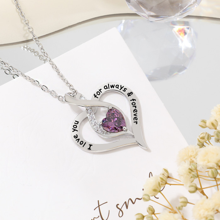 Cross-Border Wish Star Stone Peach Heart Necklace for Women European and American Internet Celebrity Style Eternal Love Dyed Black Letter Heart Necklace