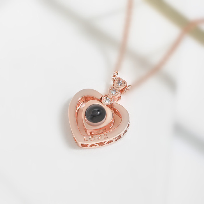 One Hundred I Love You Eternal Flower Necklace Korean Version TikTok Hot Item Love Memory Projection Love Heart Necklace