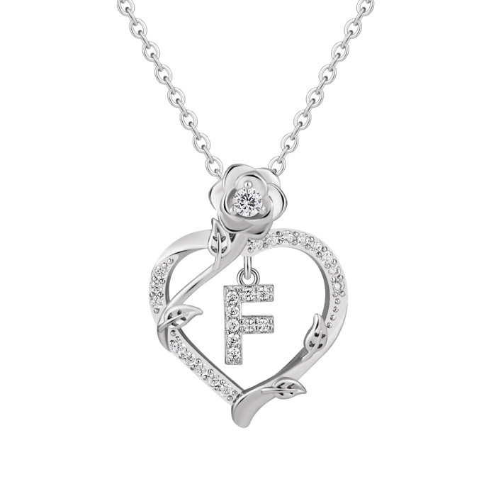 Cross-Border Hot-Selling European and American Amazon TK Foreign Trade Pendant Light Luxury Niche High-End Rose Flower 26 Letter Necklace