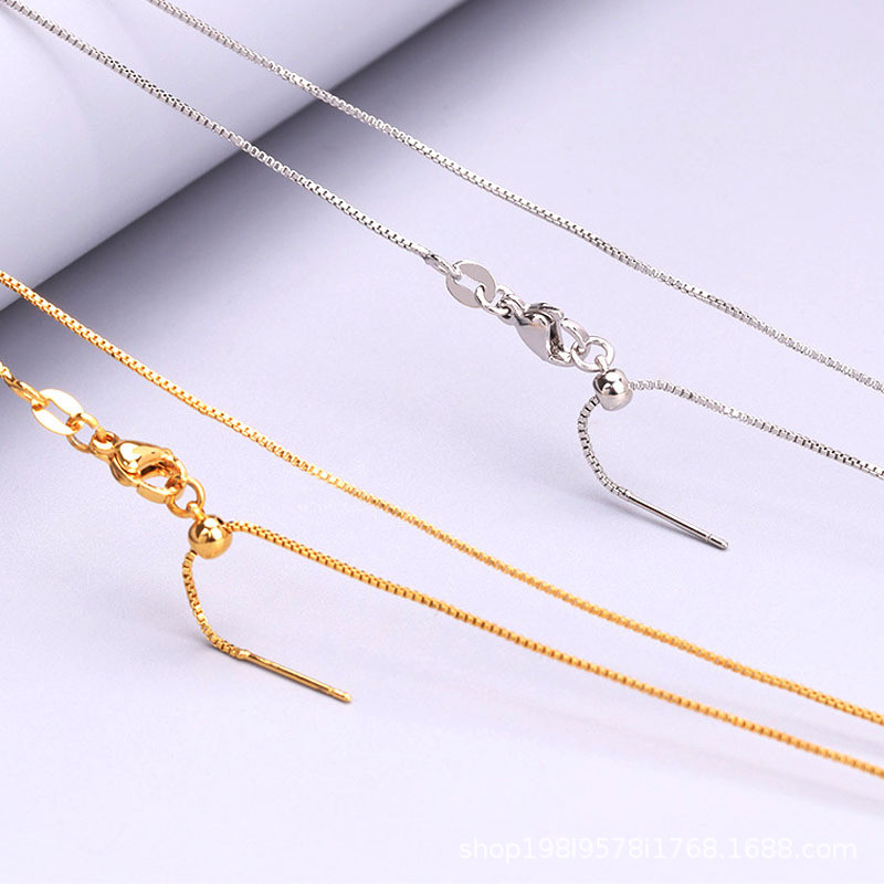 Titanium Steel Box Chain Stainless Steel Necklace Vacuum Gold Color Retention Pin Bead Chain Adjustable Collarbone Universal Necklace