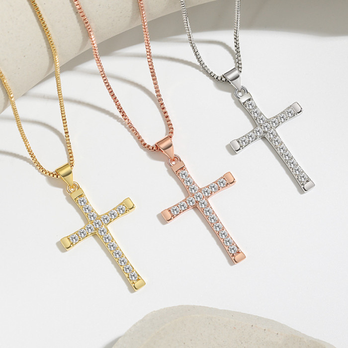 Foreign Trade Hot-Selling Faith Prayer Cross Pendant Niche Design European and American Street Hip-Hop Style Cross Necklace