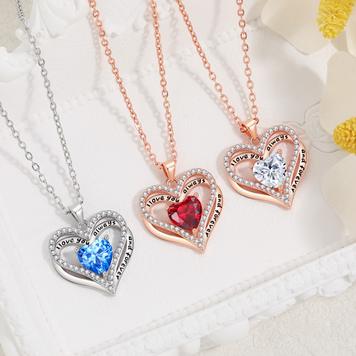 Amazon Hot-Selling Infinite Heart-Shaped Diamond Pendant European and American Cross-Border Jewelry Birth Month Dyed Black Necklace