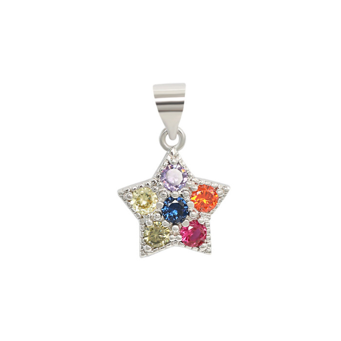 Star Colorful Diamond Necklace Bohemian INS Ethnic Art Style Colorful Polygonal Cat's Eye Stone Pentagram Necklace