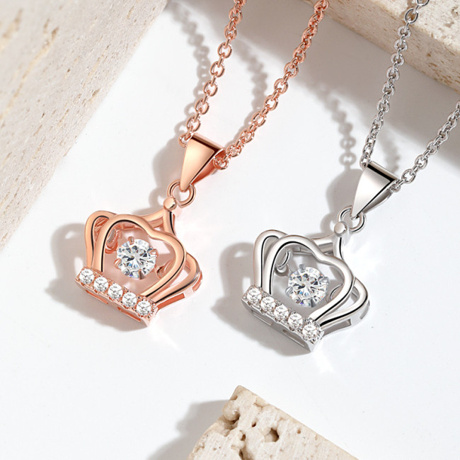 18K Rose Gold Dancing Pendant Clavicle Chain Japanese and Korean Version Simple Design Heartbeat Crown Dynamic Necklace