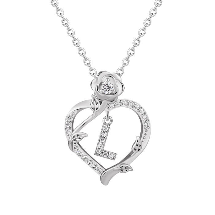 Cross-Border Hot-Selling European and American Amazon TK Foreign Trade Pendant Light Luxury Niche High-End Rose Flower 26 Letter Necklace