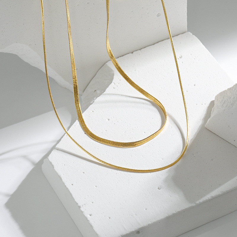 Thin Double Layer Flat Snake Bone Chain European and American Women's INS Minimalist Style Internet Celebrity Personality Layered Short Blade Necklace