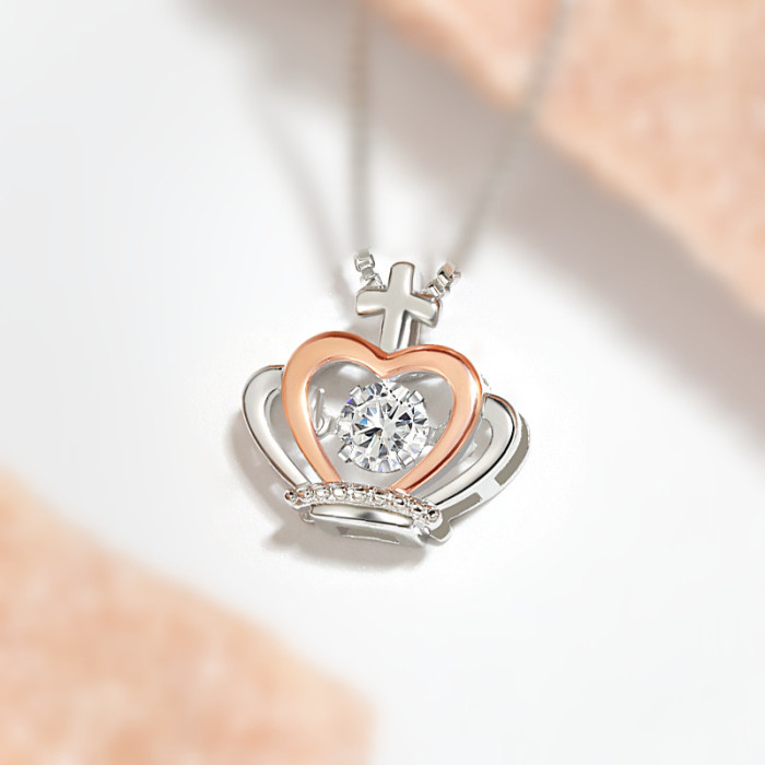 Amazon Beating Heart Pendant Clavicle Chain European and American Internet Celebrity Simple High-end Gold Color Dynamic Crown Necklace