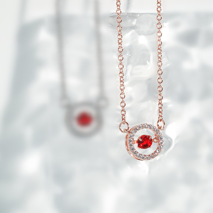 Shining Dynamic Round Pendant Necklace Set Niche Design High-end Feel Colorful Diamond Round Main Stone Beating Heart Necklace