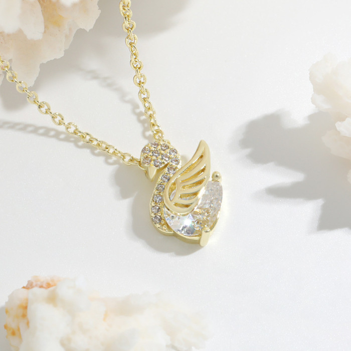 TikTok Swan Same Style Pendant Necklace Elegant Light Luxury Design Versatile INS Style Inlaid Diamond Little Swan Necklace