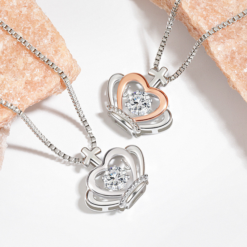 Amazon Beating Heart Pendant Clavicle Chain European and American Internet Celebrity Simple High-end Gold Color Dynamic Crown Necklace