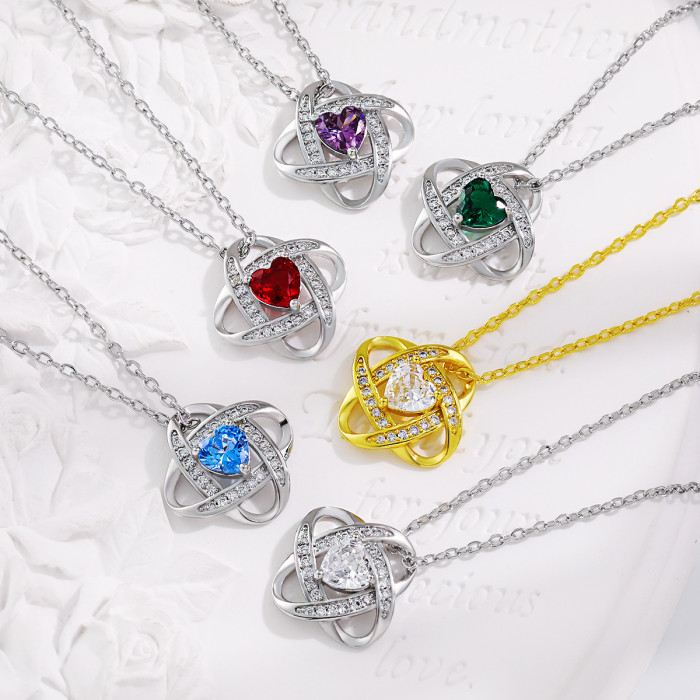 Cross-Border New Lucky Clover Twelve Birthstone Pendant European and American Eternal Heart Rotating Love Heart Four-Leaf Clover Necklace
