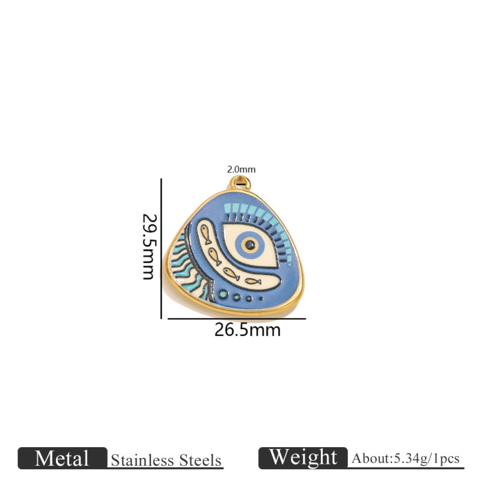 Stainless Steel Irregular Blue Heart Print Eye Flower Enamel DIY Jewelry Accessories Small Pendant Heart Pendant