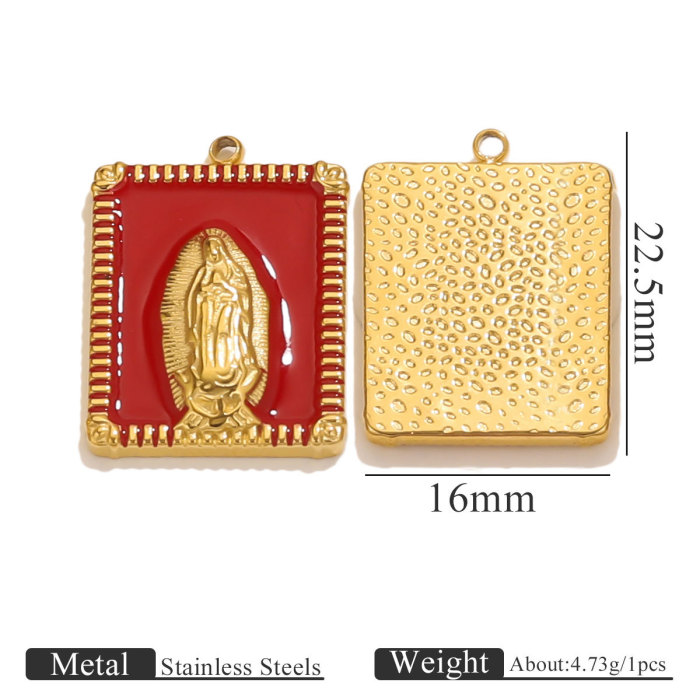 Stainless Steel Vintage Oil Drop Square Virgin Mary Pendant 18K Gold Plated DIY Jewelry Accessories Wholesale, Necklaces