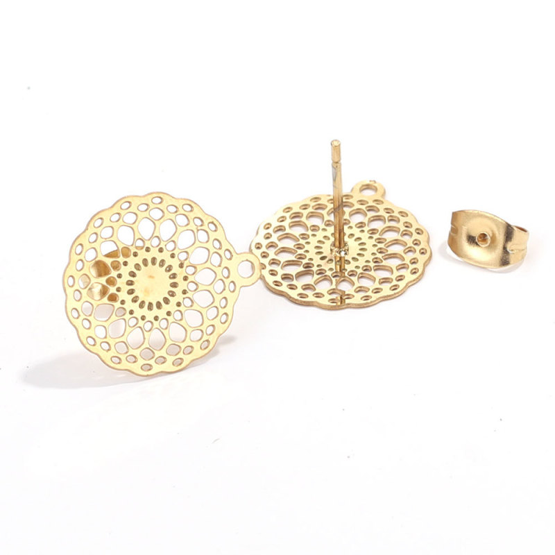 Stainless Steel Bohemian Hollow Pattern Ear Hooks with Hanging Vacuum Earrings DIY Handmade Jewelry Accessories Ethnic Style