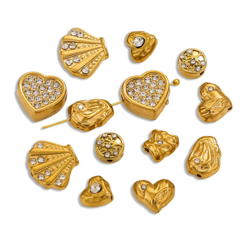Stainless Steel Crystal Zircon Hollow Heart Peach Heart Beads Bracelet Beads European and American Heart-shaped DIY Jewelry Accessories