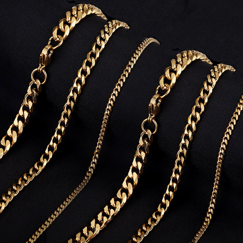 NK Chain Stainless Steel Hip-Hop Six-Sided Polished Cuban Chain Necklace Bracelet Simple Fashion Sweater Chain Manufacturer Jewelry Wholesale