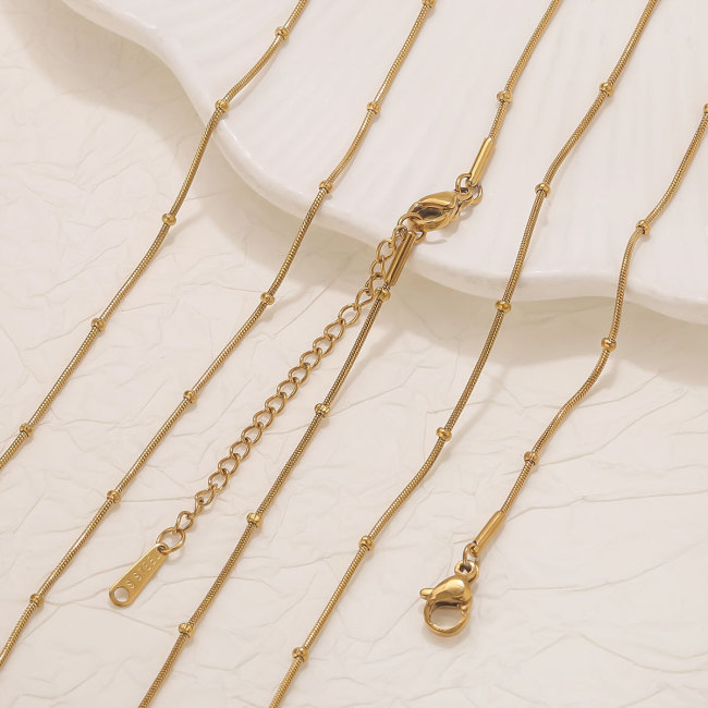 New Round Snake Chain Bead Chain Stainless Steel Jewelry Necklace Chain Versatile Titanium Steel Chain Jewelry Accessories Wholesale