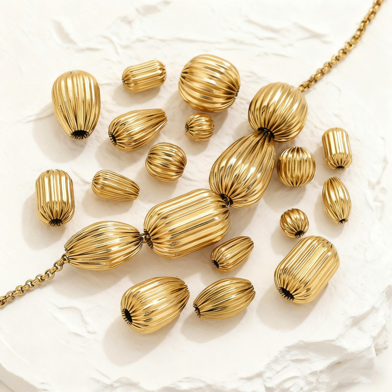 Stainless Steel 18K Gold Plated Pumpkin Pattern Water Drop Beads Spacer Beads DIY Handmade Beading Jewelry Accessories Materials Wholesale