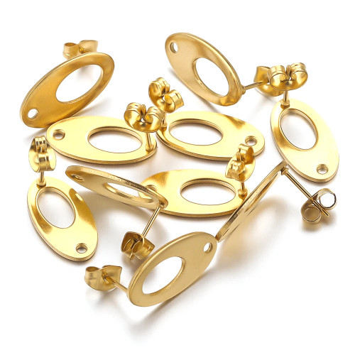 Stainless Steel Oval Hollow Earrings Titanium Steel Earrings DIY Earring Making Supplies Ear Studs Ear Posts Jewelry Accessories