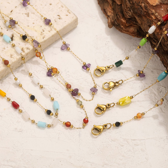 Stainless Steel Natural Stone Bracelet Necklace Electroplated 18k Fashion Fresh Simple DIY Handmade