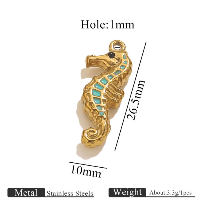 Stainless Steel 18K Real Gold Oil Drop Colorful Seahorse Pendant Fashion Creative Ocean Bracelet Necklace Pendant DIY Jewelry
