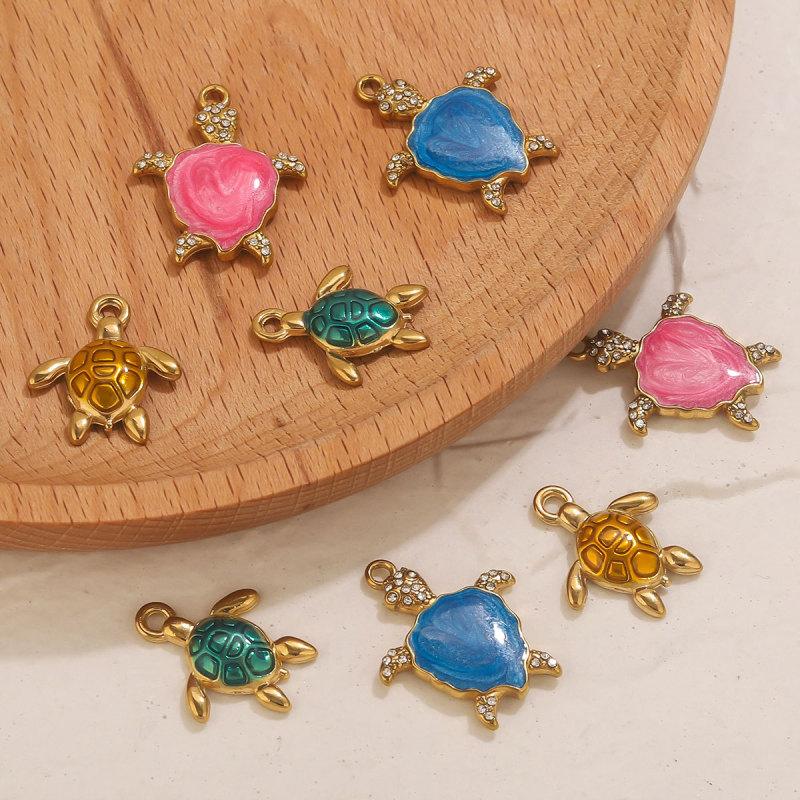 Cross-Border New Product Stainless Steel Big Turtle Small Turtle with Drill Pendant DIY Jewelry Hanging Decoration Wholesale