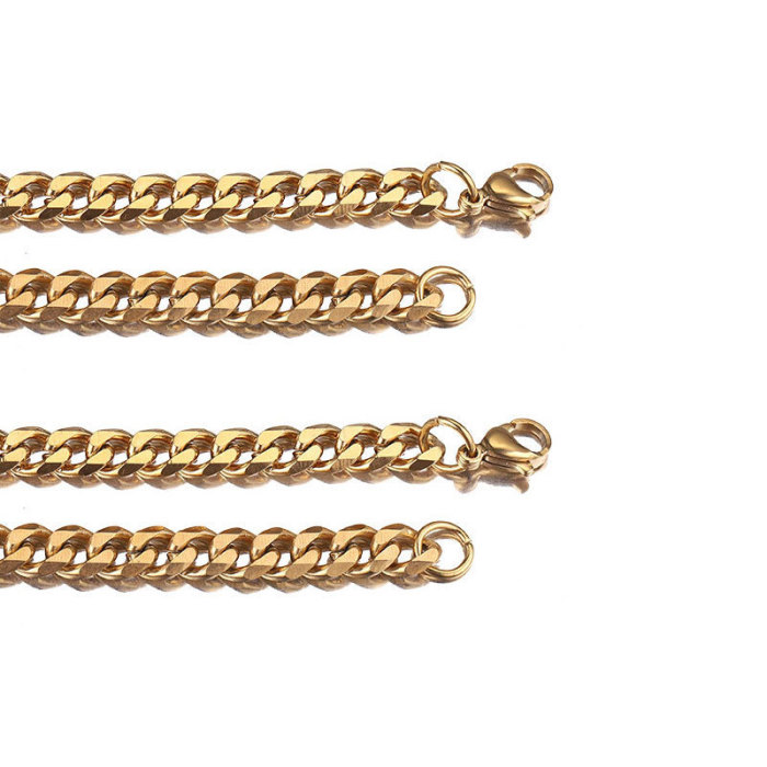 NK Chain Stainless Steel Hip-Hop Six-Sided Polished Cuban Chain Necklace Bracelet Simple Fashion Sweater Chain Manufa...