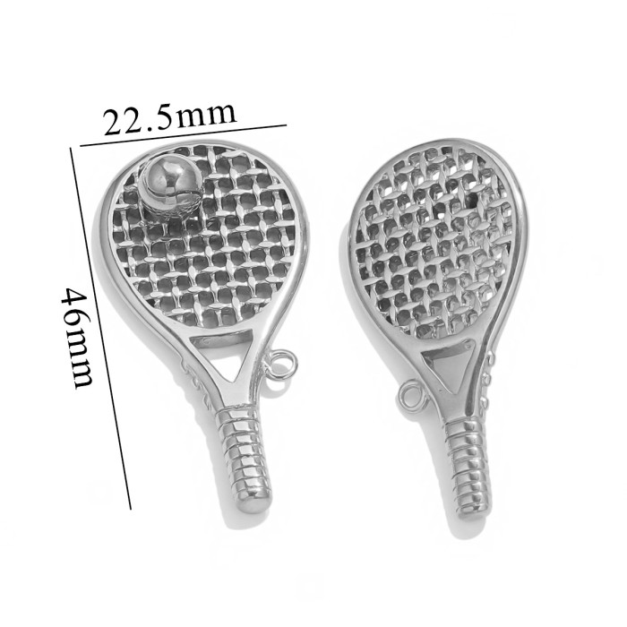 Cross-Border Stainless Steel Keychain Pendant Creative Tennis Racket Key Pendant DIY Retro Bag Necklace Pendant