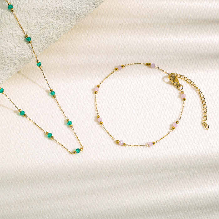 Ins Style Natural Stone Bead Chain Necklace Bracelet Stainless Steel Chain Simple Exquisite Layered Summer Short Style