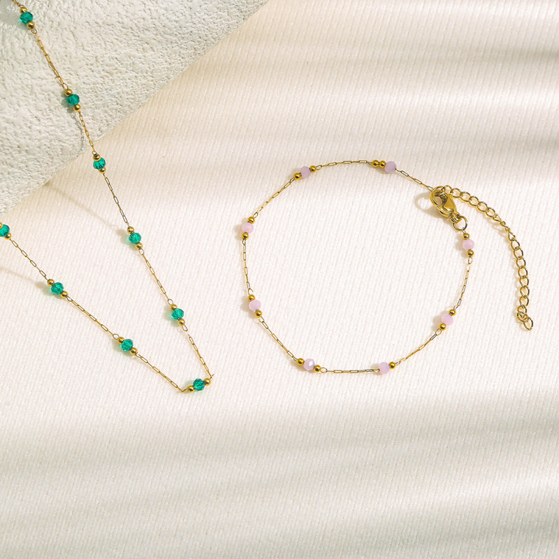 Ins Style Natural Stone Bead Chain Necklace Bracelet Stainless Steel Chain Simple Exquisite Layered Summer Short Style