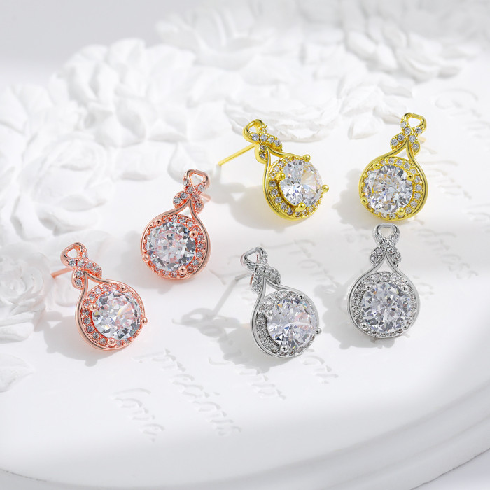 Original Design Light Luxury Water Drop Set for Women Internet Celebrity High-end Mobius Strip Gourd Round Bag Earrin...