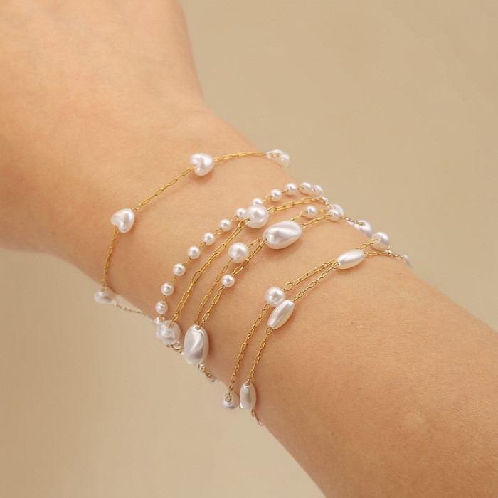 European and American INS Style Stainless Steel Pearl Necklace Bracelet for Women, Light Luxury Niche Versatile DIY Jewelry Accessories Wholesale