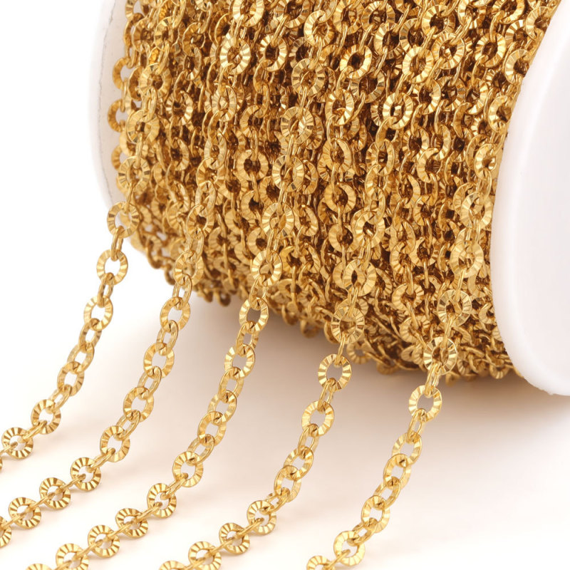 Stainless Steel Sunflower Chain Cross O Embossed Chain Titanium Steel Vacuum Electroplated Gold Chain DIY Necklace Bracelet
