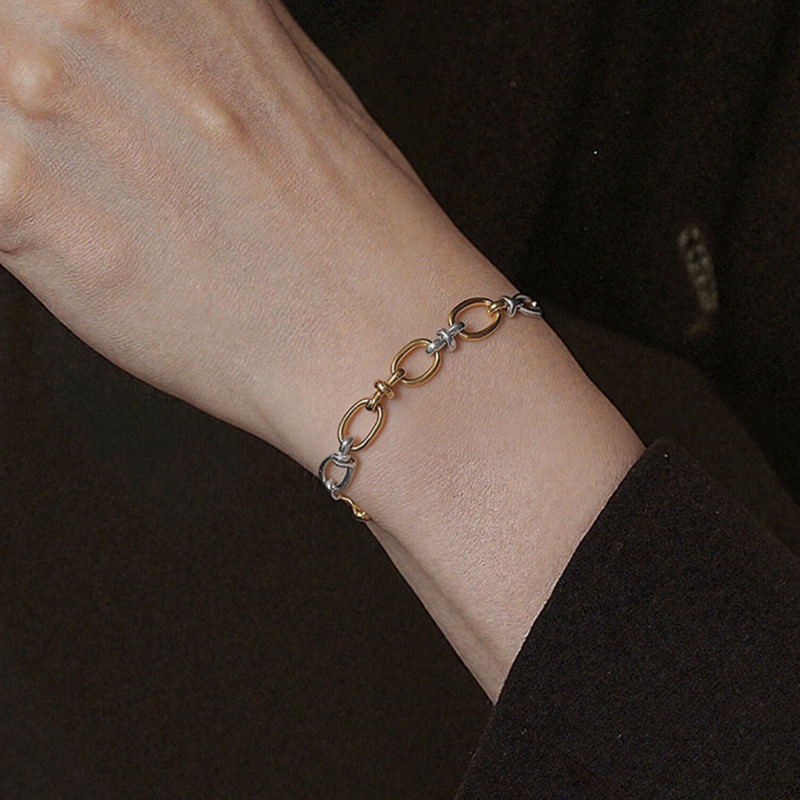 Gold and Silver Color Block Chain Bracelet Combination European and American Titanium Steel Multi-Chain Mixed Batch Fashion Jewelry Source Stainless Steel Material