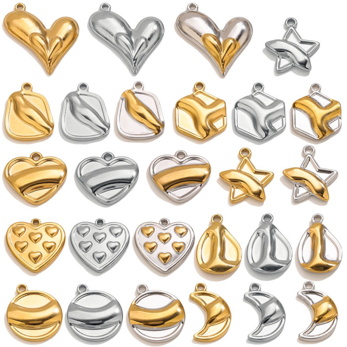 Stainless Steel Gold Round Moon Water Drop Pendant DIY Jewelry Necklace Bracelet Accessories Wholesale