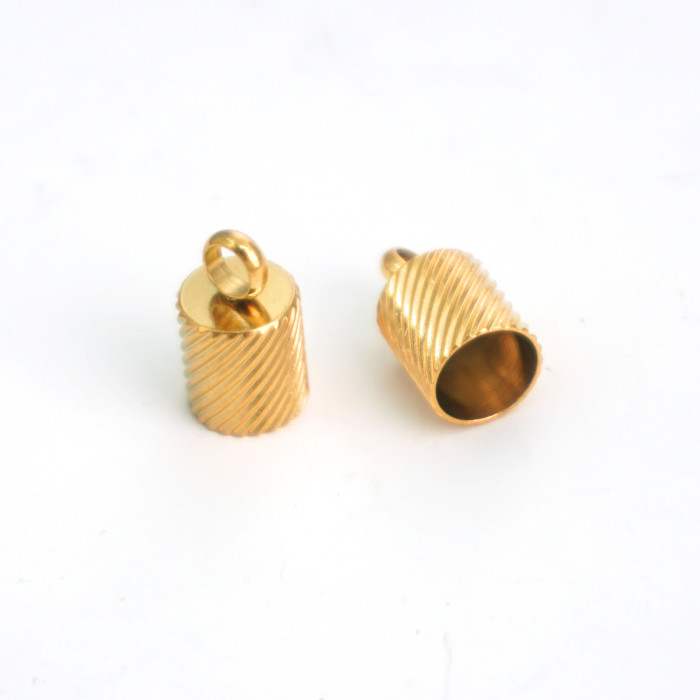 Stainless Steel Textured Bucket Chain Clasp Rope Clasp Leather Cord Connector DIY Vacuum Plated Handmade Jewelry Accessories 18K Plated