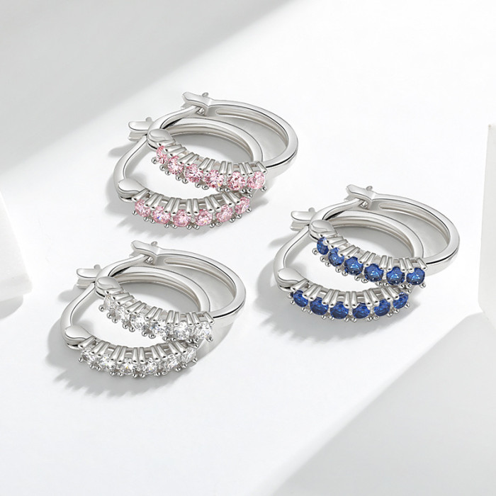 Wish Niche Stone-Studded Earrings Simple Versatile Elegant Earrings Hoop Colorful Sapphire Earrings