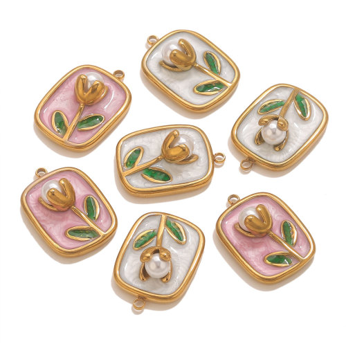 Stainless Steel 3D Oil Drop Pearl Tulip Cast Rectangle Pendant DIY Necklace Jewelry Pendant Accessories