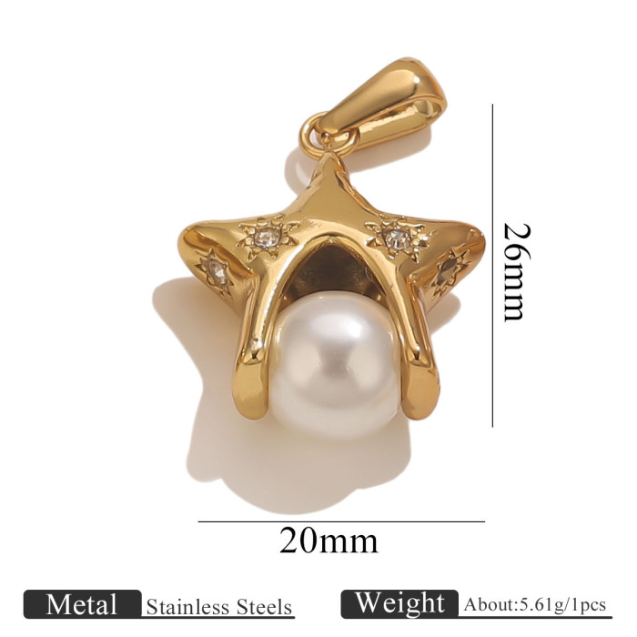 Korean Style Pearl Pendant Wholesale Stainless Steel 18K Gold Plated Inlaid Pearl Necklace Fashion DIY Jewelry Access...