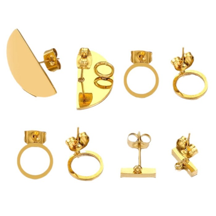 Stainless Steel Titanium Steel Oval Fan-shaped DIY Earrings Vacuum Color-retaining Gold Jewelry Pendant Earrings Waterproof Wholesale