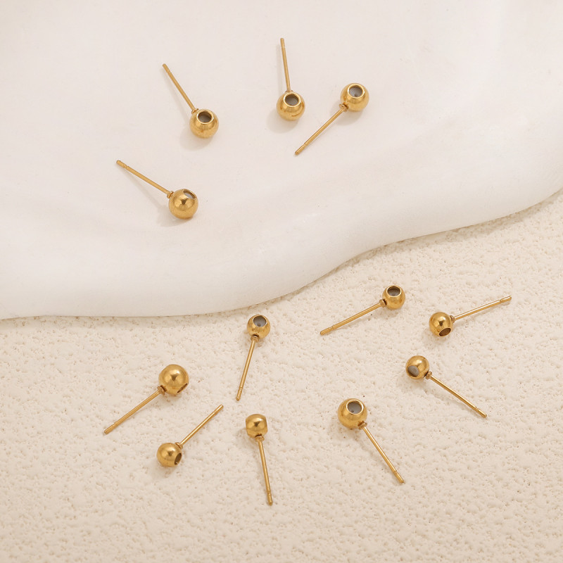 Stainless Steel Universal Ear Studs 18k Vacuum Gold Plated Silicone Pull Needle Bead Needle DIY Jewelry Accessories