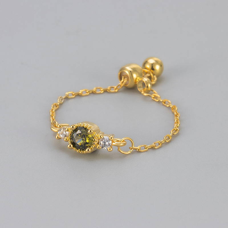2025 New Olive Green Ring Chain Adjustable Pull Soft Ring for Women Niche Design Fashion Versatile
